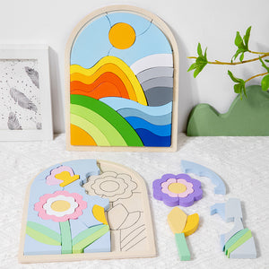 Wooden Rainbow Puzzle Blocks