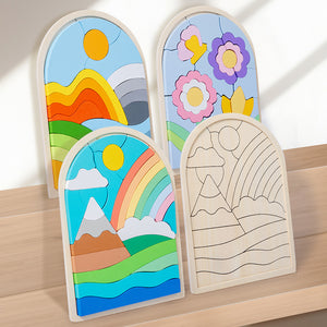 Wooden Rainbow Puzzle Blocks