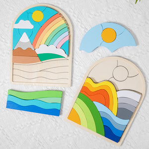 Wooden Rainbow Puzzle Blocks