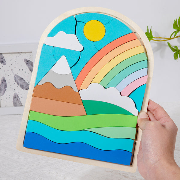 Wooden Rainbow Puzzle Blocks