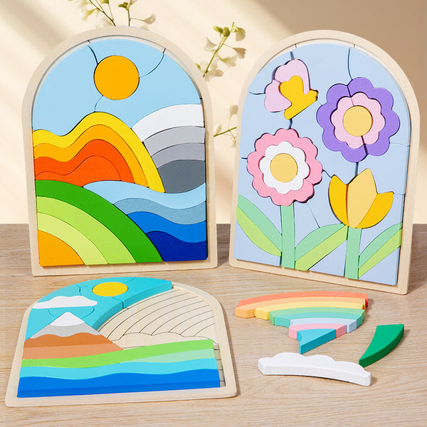 Wooden Rainbow Puzzle Blocks